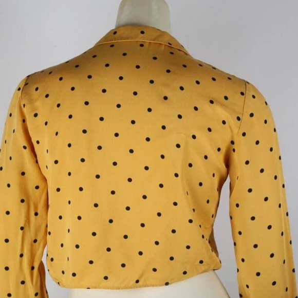 Reformation Yellow Polka Dot Tie Up Crop Button Down Shirt Size M - Picture 3 of 3